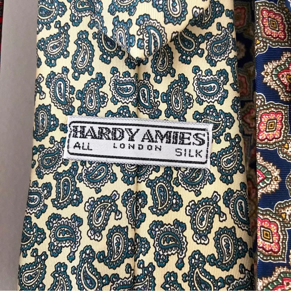 Lot of 4 Luxury Designer All Silk Ties Hardy Amies Christian Dior Paisley Formal